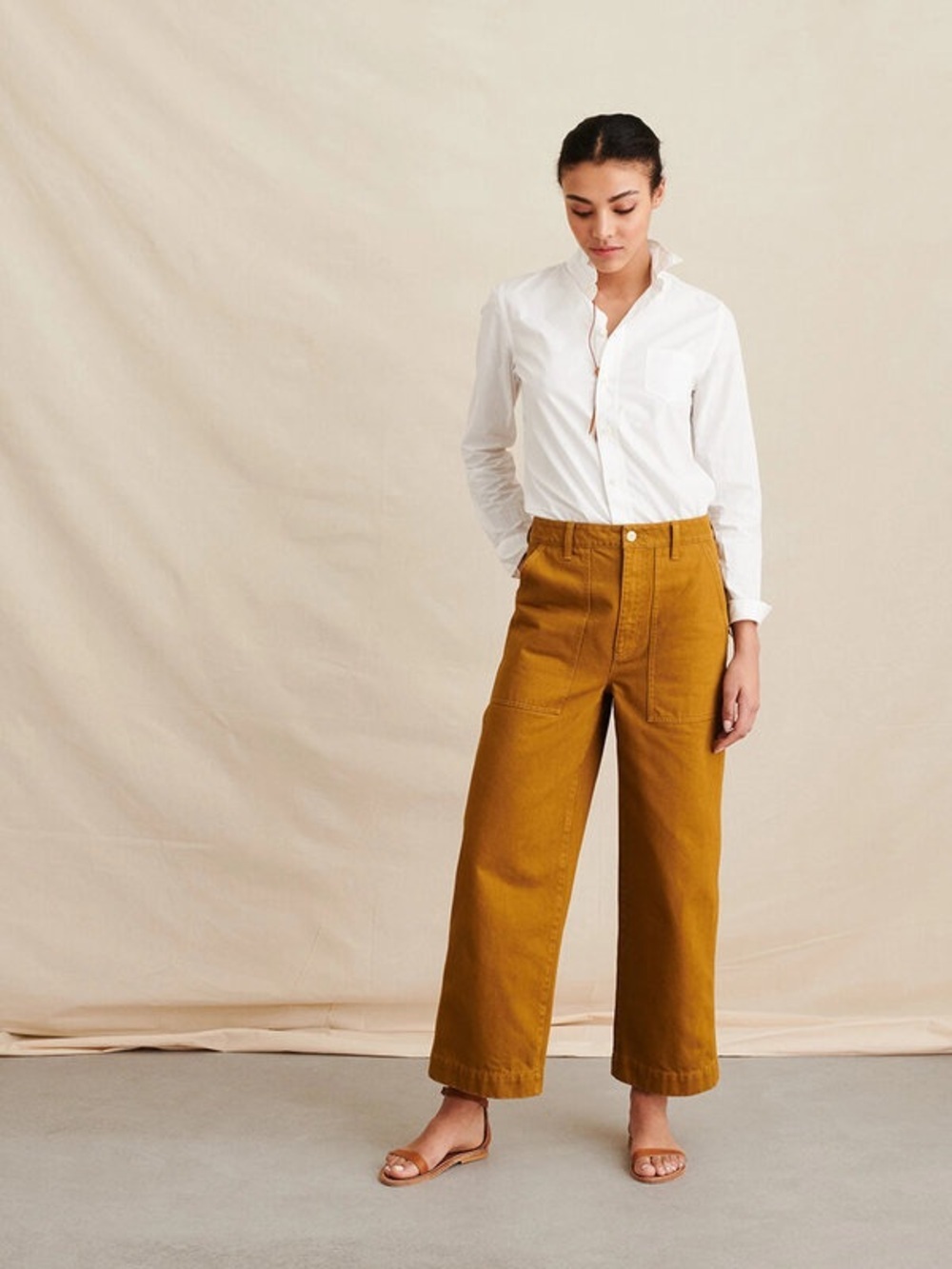 Alex Mill Patrick Washed Denim Wide Leg Pants Golden Khaki Ochre Size 4 Cargo